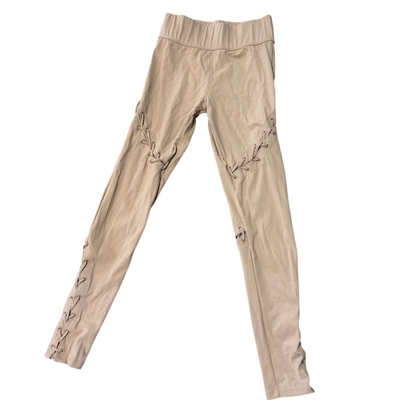 Carbon38 Pants - Carbon38 Women Tan Lace Up High Rise Leggings Size M Polyamide Blend Activewear